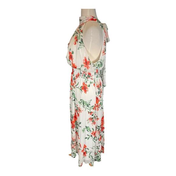 Calvin Klein Floral Print A-Line Halter Dress Chiffon Smocked Waist Tie at Back - Picture 6 of 14